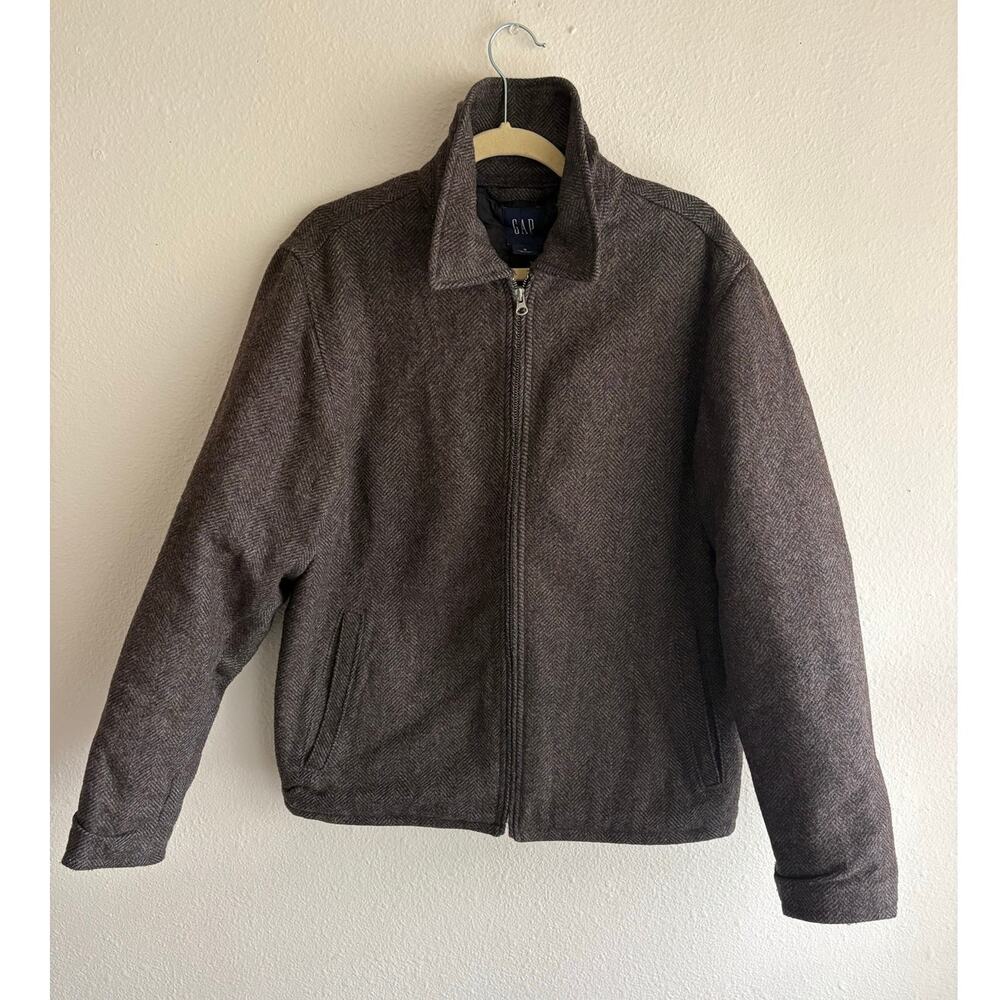 vintage y2k Gap Herringbone Wool Jacket Brown fall preppy menswear outerwear